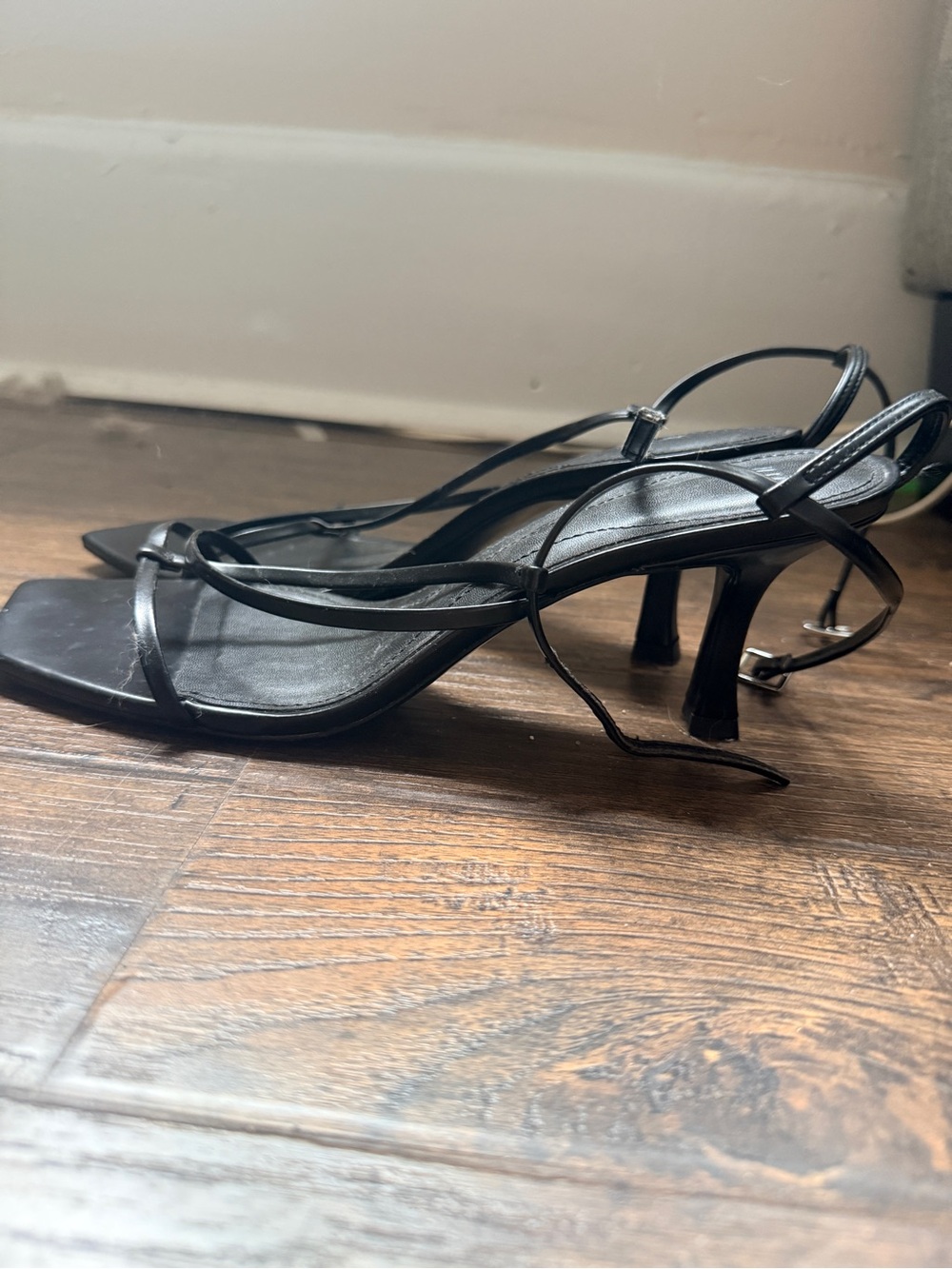H&M Black Strappy Square-Toe Heeled Sandals - Picture 3 of 4